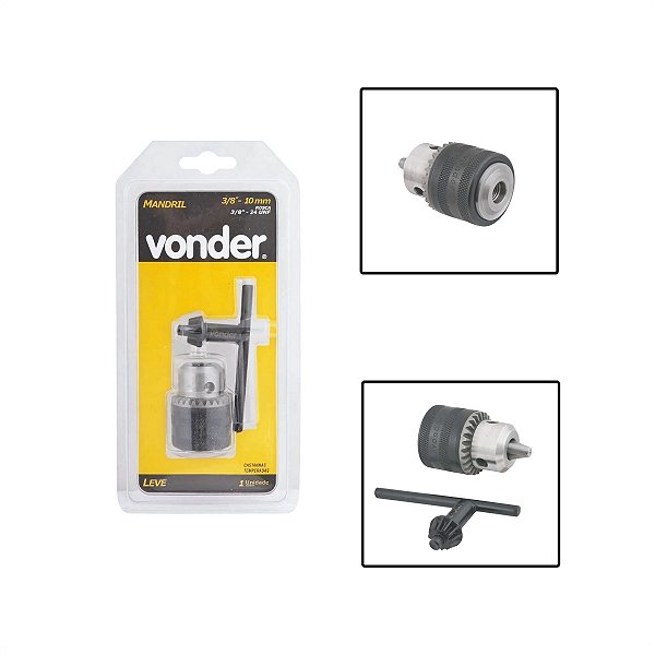 Mandril Leve Com Chave 10mm Rosca 3/8" 24 Fios
