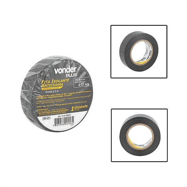 Fita Isolante Antichama 19mm x 5M Preta