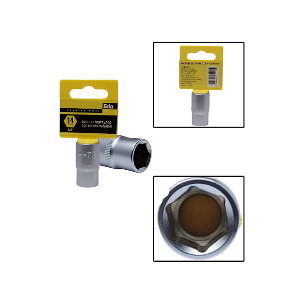 Soquete Sextavado Crv 1/2" 14mm Fosco