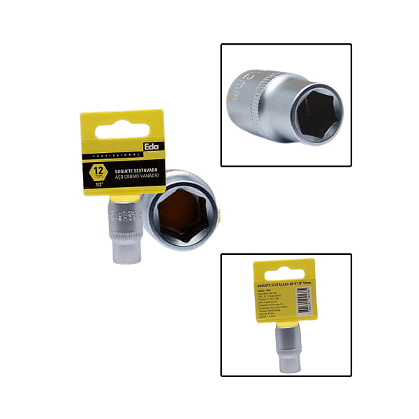 Soquete Sextavado Crv 1/2" 12mm Fosco
