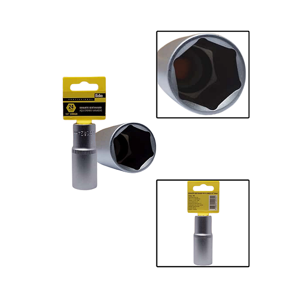 Soquete Sextavado Crv Longo 1/2" 24mm Fosco