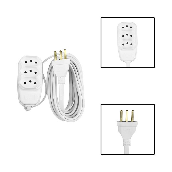Extensão Elétrica 2,5 M Cabo PP 3 Tomadas 10A 250V Branco