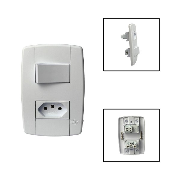 Interruptor 1 Tecla C/ Tomada 3 Pinos 10A 250V Branco