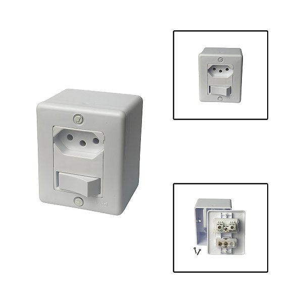 Interruptor Simples 1 Tecla Com Tomada 3 Pinos 6/10A 250V