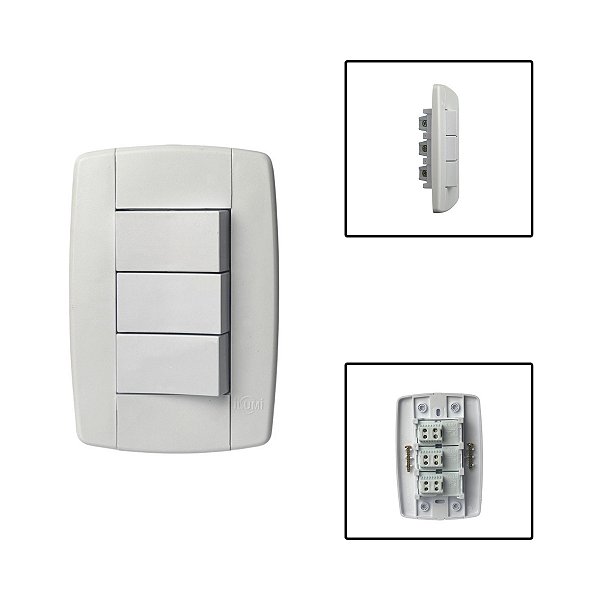Interruptor Simples 3 Teclas 10A 250V Branco