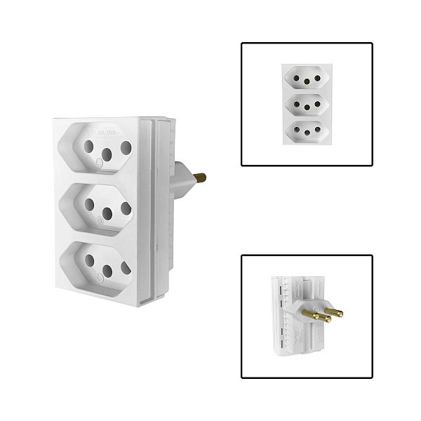 Pino Adaptador Triplo 3 Pinos Monobloco 20A 250V Branco