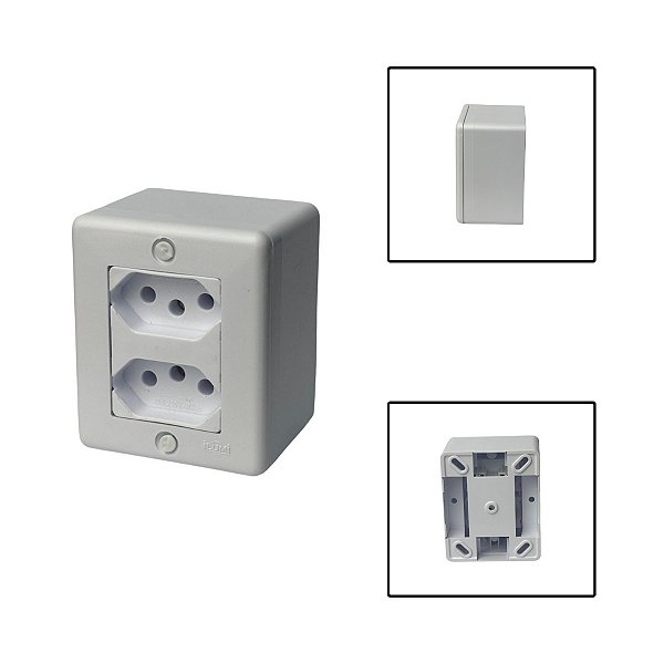 Tomada Dupla Sobrepor 3 Pinos 20A 250V Branco