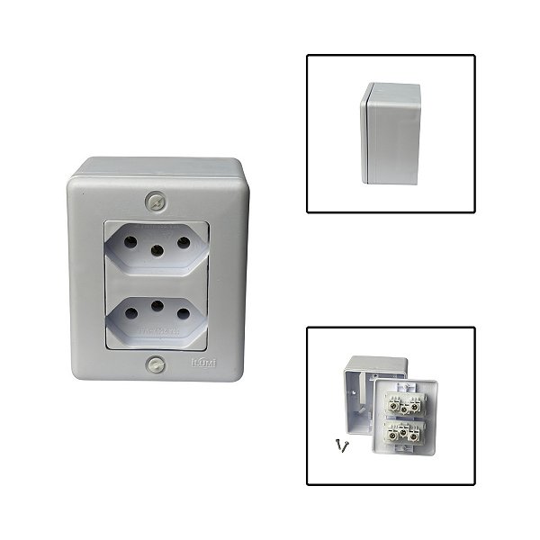 Tomada Dupla Sobrepor 3 Pinos 250V Branco