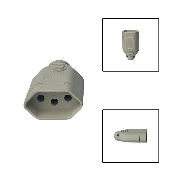 Tomada Plug Fêmea 3 Pinos 20A 250V Cinza