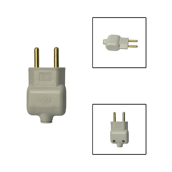 Tomada Plug Macho Prensa 2 Pinos 20A 250V Branco