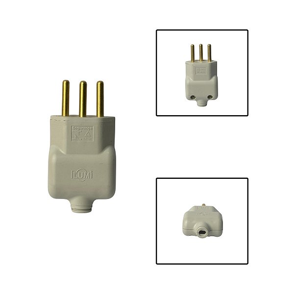 Tomada Plug Macho Prensa 3 Pinos 10A 250V Cinza