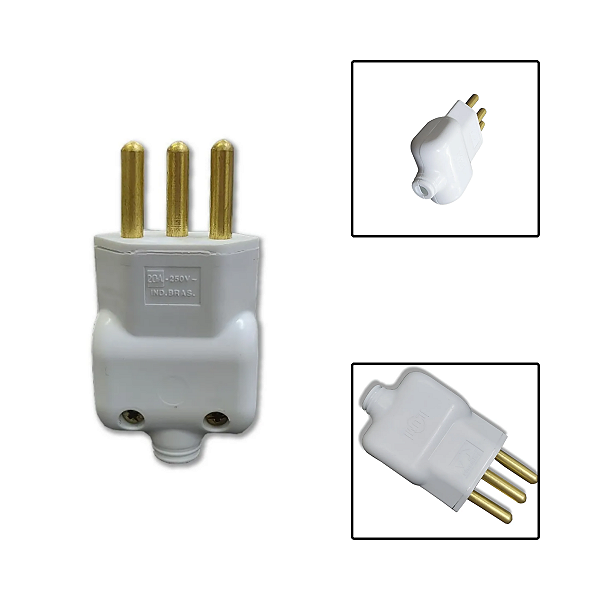 Tomada Plug Macho Prensa 3 Pinos 20A 250V Cinza