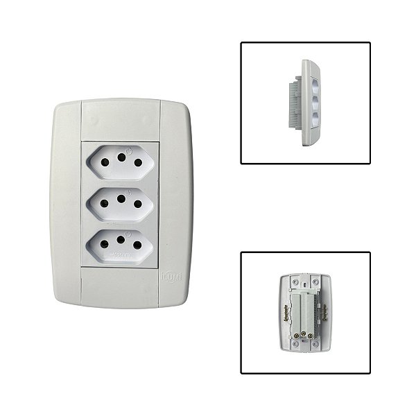 Tomada Tripla Monobloco 3 Pinos 10A 250V