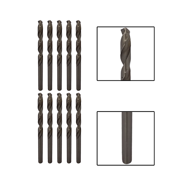 Kit 10 Brocas Paralelas Aço Rápido HSS 15/64"