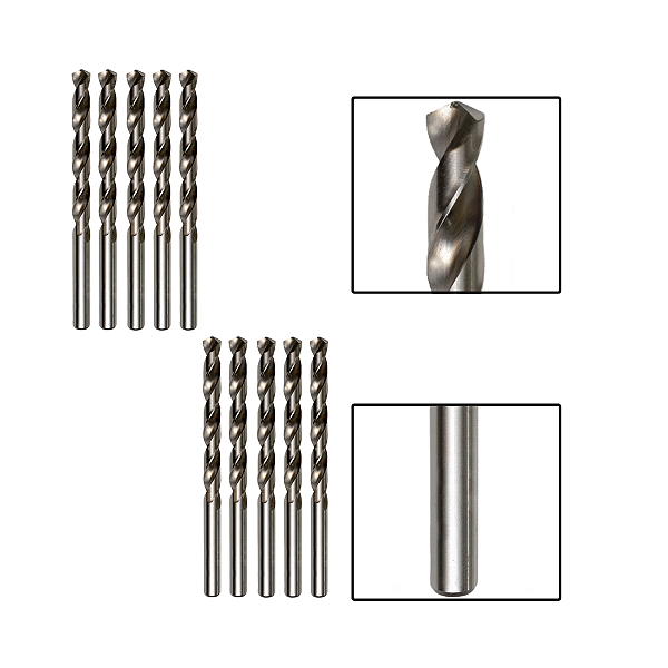 Kit 10 Brocas Paralelas Aço Rápido HSS 7/32"