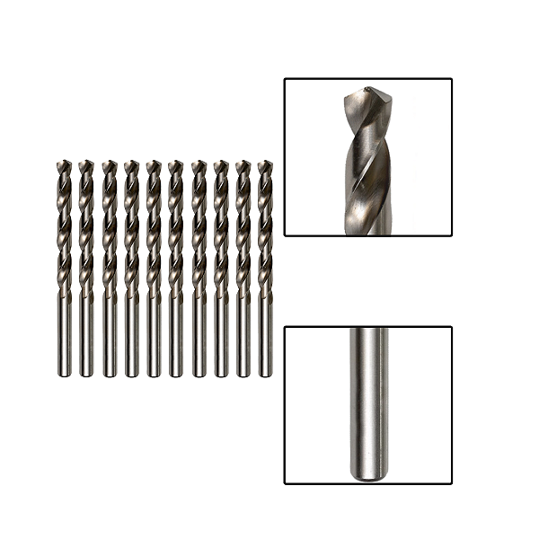 Kit 10 Brocas Paralelas Aço Rápido HSS 5/32"