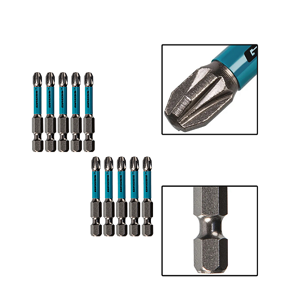 Ponta Bits Torcao Pz3 Aco 50mm P/ Parafusadeira 10 Pecas