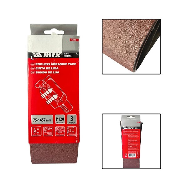 Cinta De Lixa 75 X 457mm 120 Graos 3 Pçs