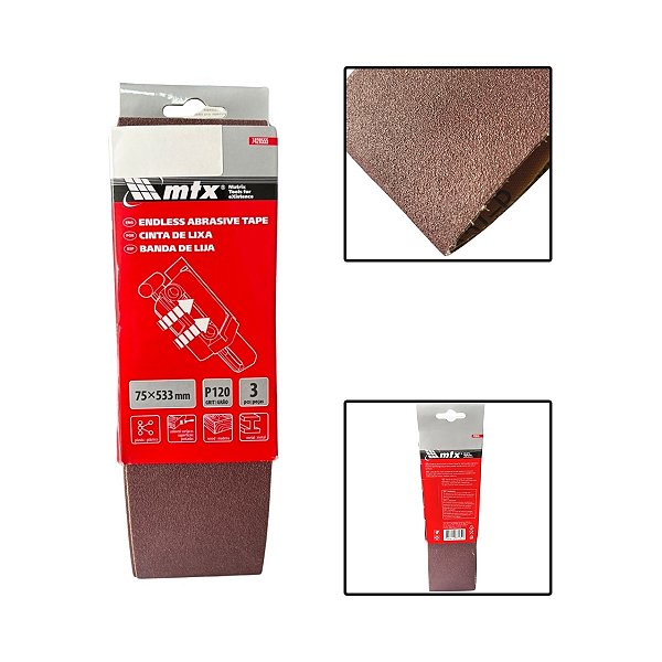 Cinta De Lixa 75 X 533mm 120 Graos 3 Pçs
