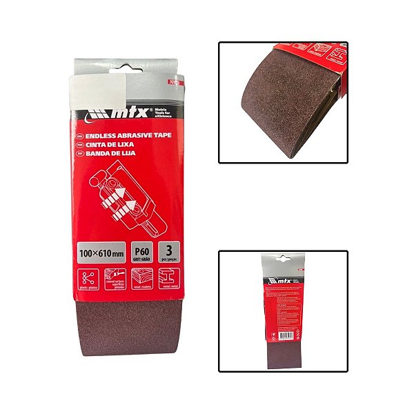 Cinta De Lixa 100 X 610mm 60 Graos 3 Pçs