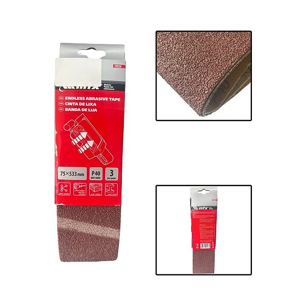 Cinta De Lixa 75 X 533mm 40 Graos 3 Pçs