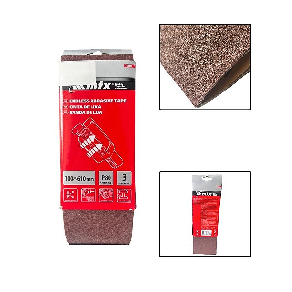 Cinta De Lixa 100 X 610mm 80 Graos 3 Pçs