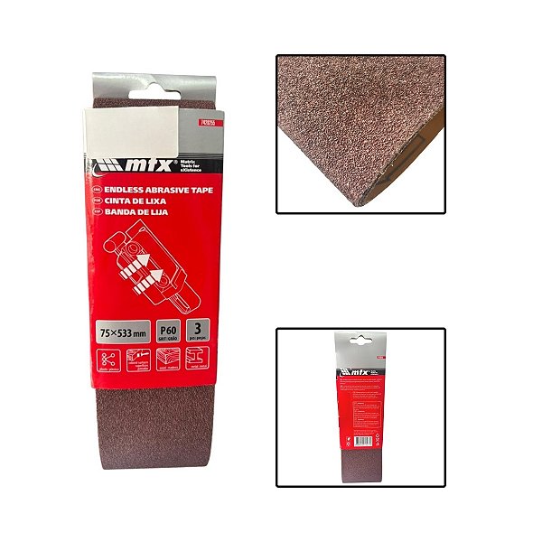 Cinta De Lixa 75 X 533mm 60 Graos 3 Pçs
