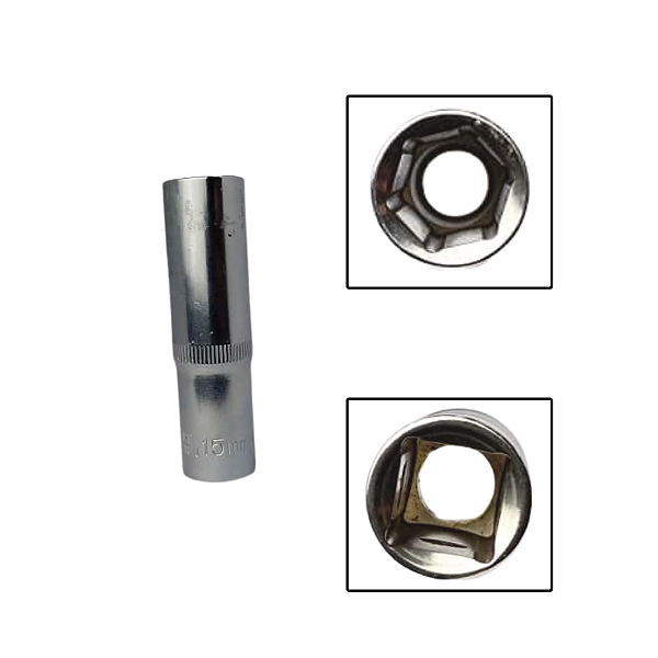 Soquete Encaixe Sextavado 1/2" Longo 15mm Cromo Vanadio