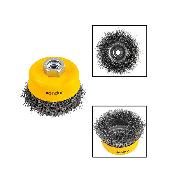 Escova Tipo Copo C/ Rosca 3" Ondulada Inox P/ Esmerilhadeira