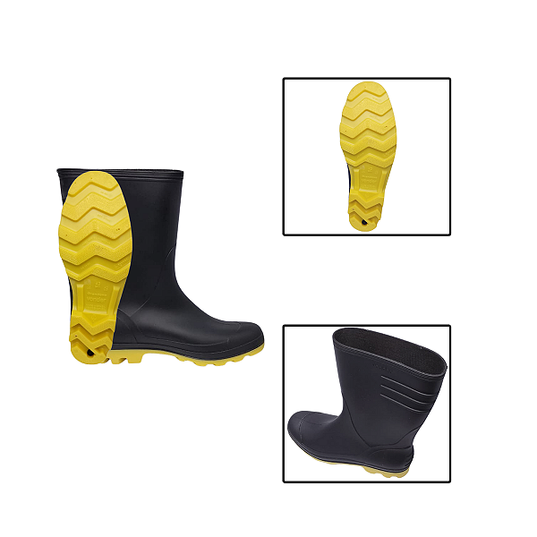 Bota De Borracha Cano Médio 41 Pvc Forrada Preta E Amarela