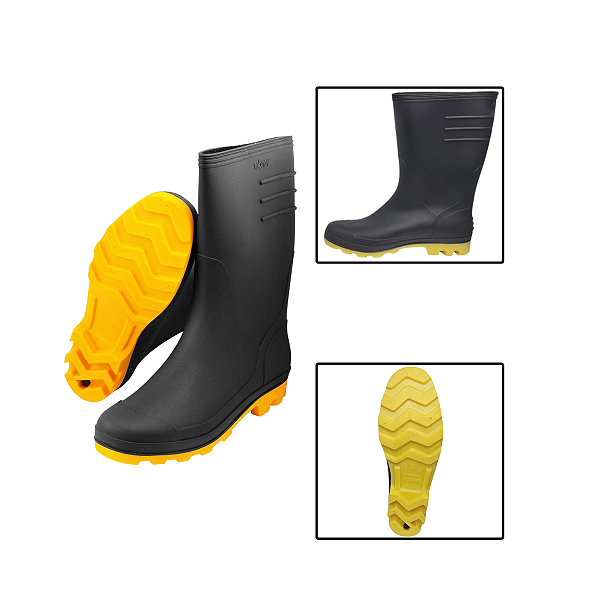 Bota De Borracha Cano Médio 42 Pvc Forrada Preta E Amarela