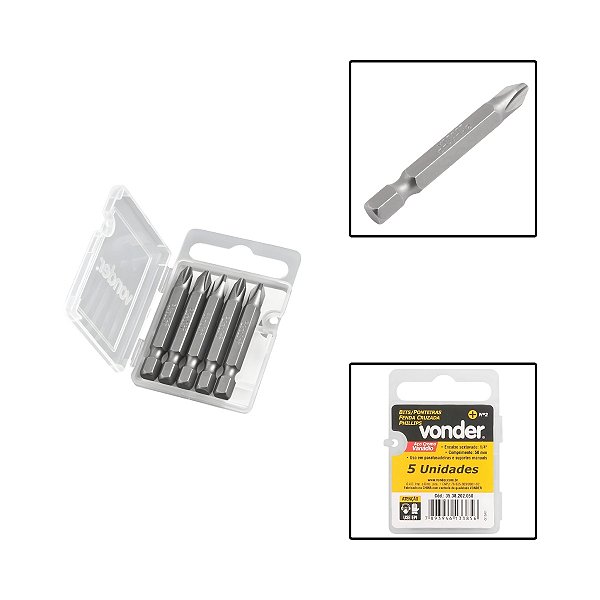 Jogo de Bits Phillips Encaixe 1/4" Ph2 50mm C/ 5 Pçs