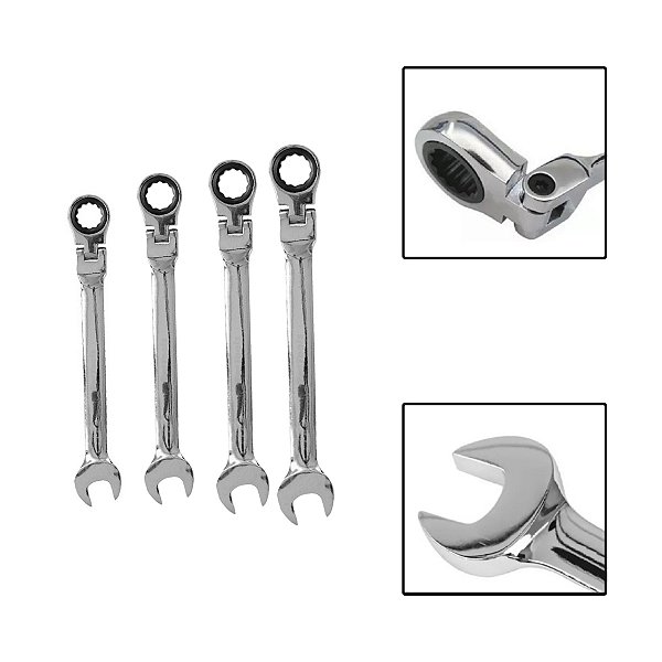Jogo Chave Combinada Catraca Cabeça Articulada 08 A 17 mm