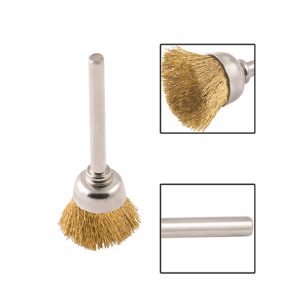 Escova Copo 12mm C/ Haste P/ Micro Retifica Latão