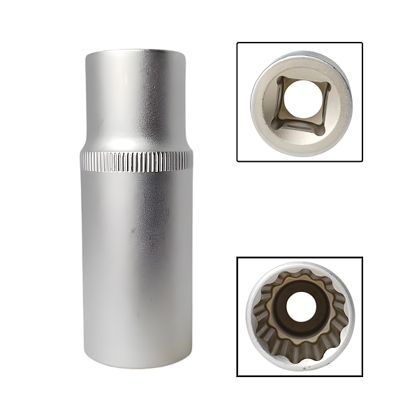 Soquete Estriado Longo 1/2" 22mm Aço Cromo Vanádio