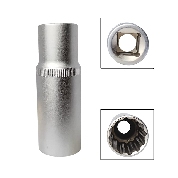 Soquete Estriado Longo 1/2" 21mm Aço Cromo Vanádio
