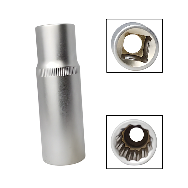 Soquete Estriado Longo 1/2" 18mm Aço Cromo Vanádio