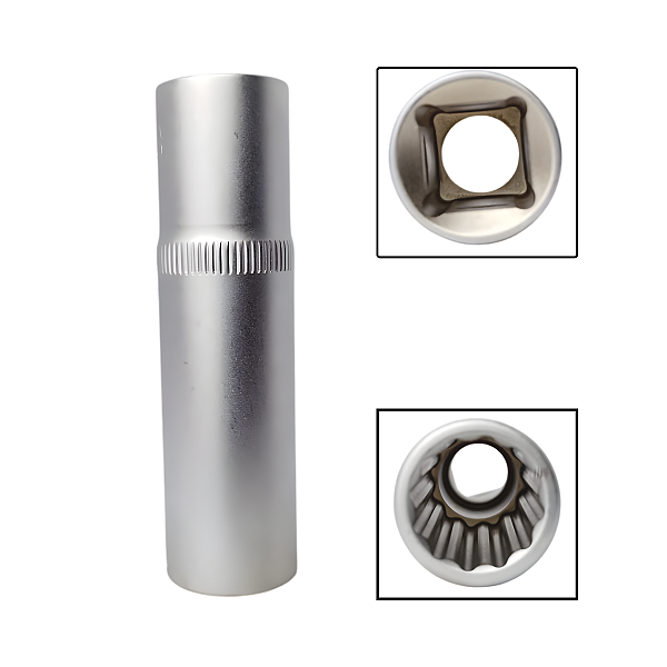 Soquete Estriado Longo 1/2" 15mm Aço Cromo Vanádio