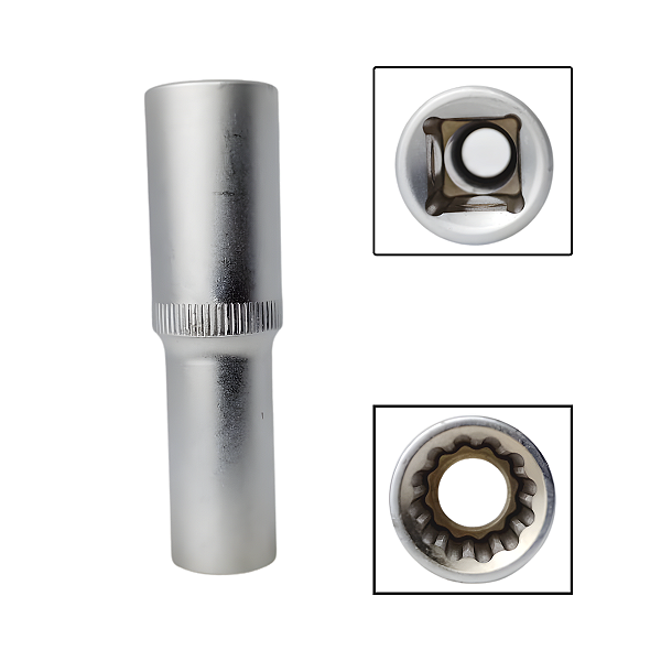 Soquete Estriado Longo 1/2" 12mm Aço Cromo Vanádio