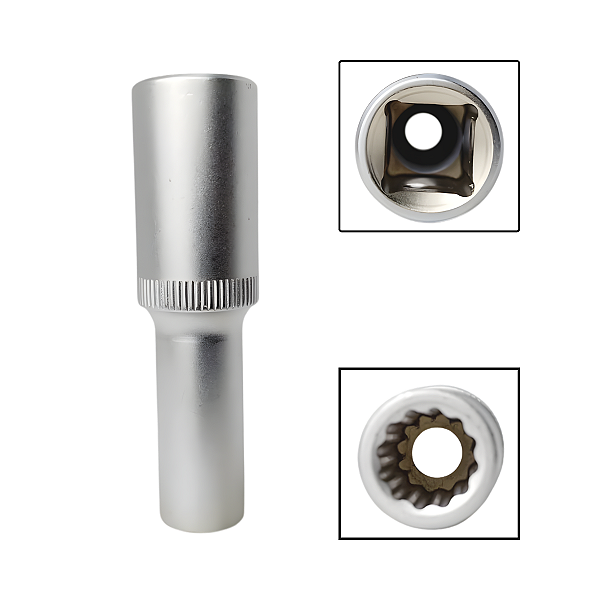 Soquete Estriado Longo 1/2" 10mm Aço Cromo Vanádio