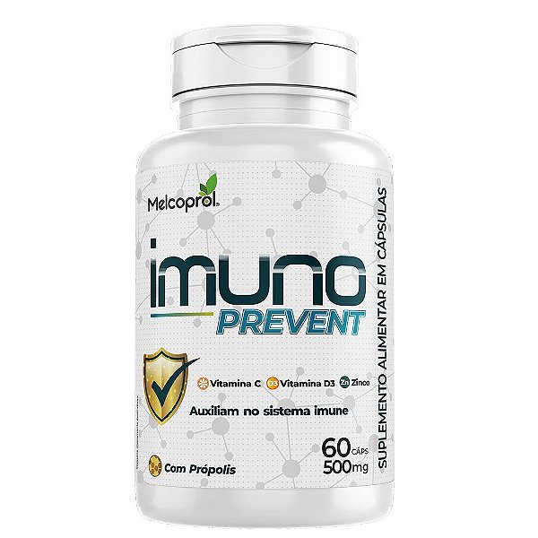 Imuno Prevent 500mg 60 cápsulas Vit C, D3 e Zinco Melcoprol
