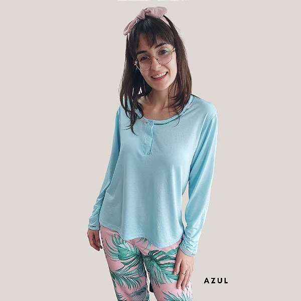 PIJAMA MANGA LONGA POLIVISCOSE 2 BOTOES FOLHAS