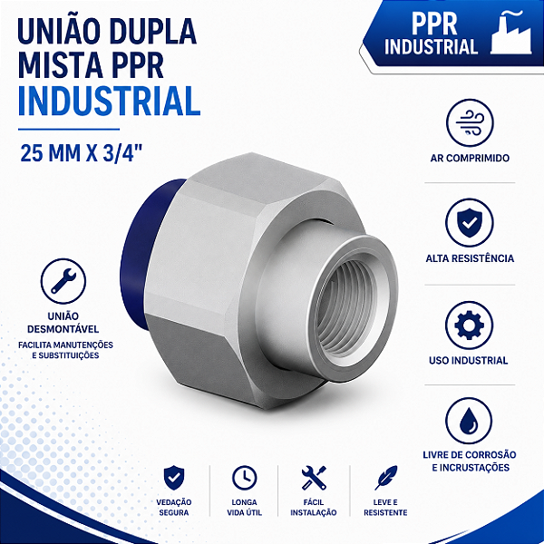 União Dupla Mista Ppr Industrial 25 mm X 3/4''