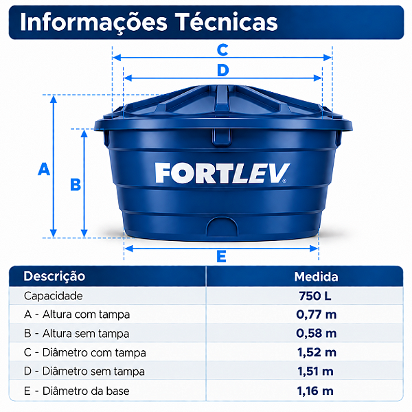Caixa d Água De Polietileno 750L Fortlev