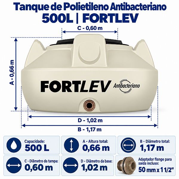 Tanque Polietileno Antibacteriana 500L Fortlev