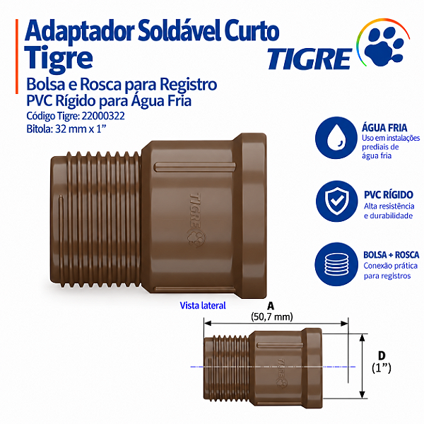 Adaptador Soldável C/ Bolsa E Rosca 32 mm X 1'' Tigre