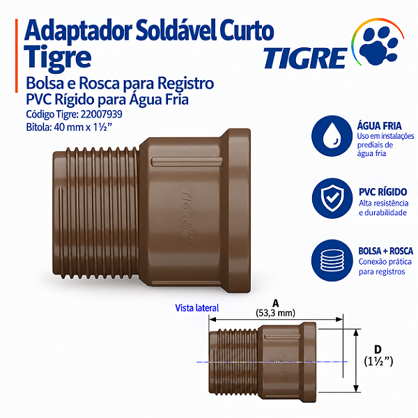 Adaptador Soldável C/ Bolsa E Rosca Esp 40 mm X 1.1/2'' Tigre