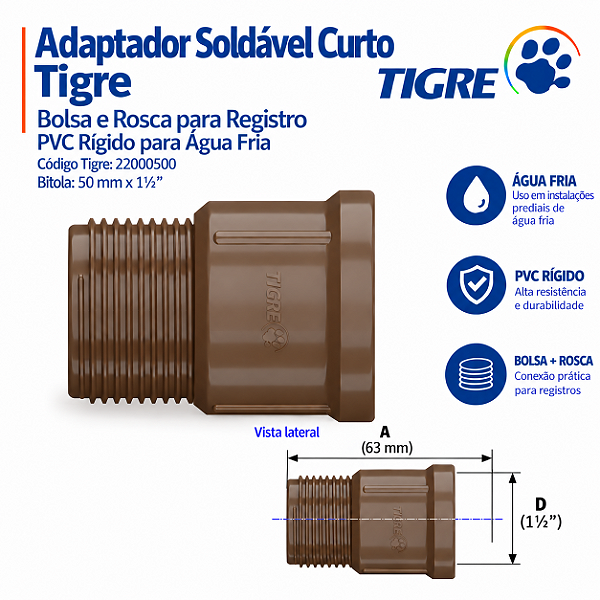 Adaptador Soldável C/ Bolsa E Rosca 50 mm X 1.1/2'' Tigre