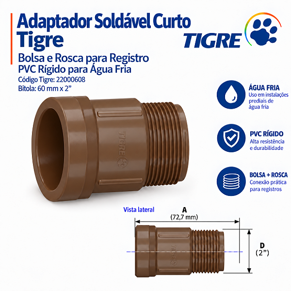 Adaptador Soldável c/ Bolsa E Rosca 60 mm X 2'' Tigre