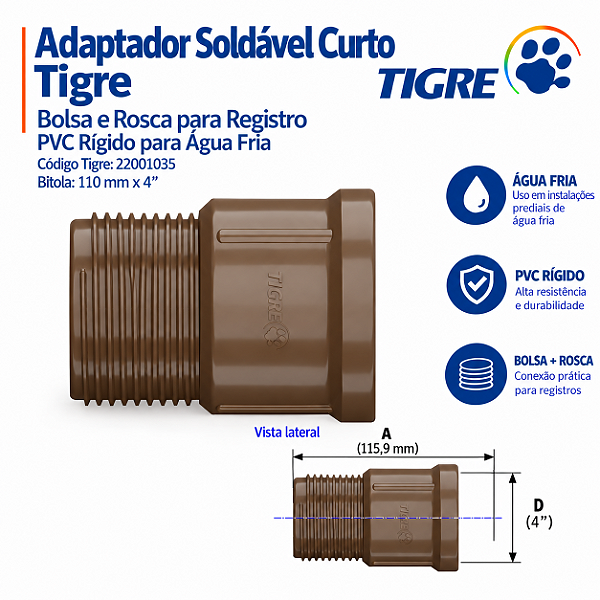 Adaptador Soldável c/ Bolsa e Rosca 110 mm X 4 '' Tigre
